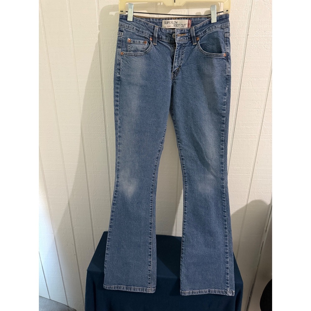 Levis 518 Superlow Boot Cut Jeans Medium Wash Blue Denim Y2K Size 3M JR